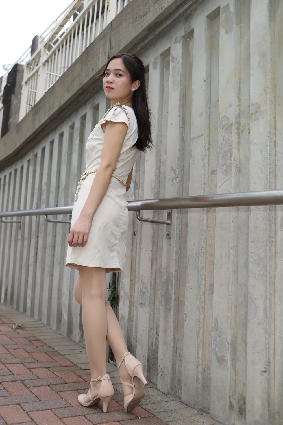 [Mzsock] NO.107 Vency Shen beige dress stockings high heels beautiful legs street photography#[70P]-7